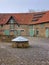 Authentic medieval barns and well in a historic German castle