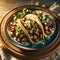 Authentic Mexican Tacos on Rustic Table, AI Generated