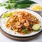 Authentic Pad Thai Delight: A Culinary Masterpiece on White Wood Palette