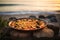 Authentic Paella Amidst Bustling Spanish Marketplace Vibrancy