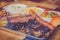 Authentic Texan American Smoke Barbecue Meat with Side dishes Coleslaw Macaroni and cheese