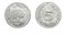 authentic Tunisian 5 milliemes coin year 1983 obverse and reverse side on white background,macro close up