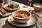 An authentic Ukrainian borscht, a staple of the country\\\'s cuisine, is presented in a bowl on the table. Generative AI