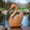 Authentic Wooden Swan Sculpture With Nature-inspired Design