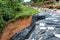 Authorities repairing the collapsed road landslide