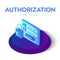 Authorization login with password. Lock Icon. Isometric icon of access user account. Protected login form. Data security