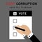 Authorized person or voter in black suit sign and vote the rights by mark the cross in box with nominee hand vector and illustrati
