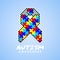 Autism awareness with abstract Square Puzzle ribbon sign on blue background vector design