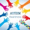 Autism awareness concept with hand of puzzle pieces