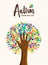 Autism Awareness Day diverse kid hand tree card