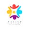 Autism awareness day logo with humans in circle. Genetic disorder. Colorful vector emblem for charitable organization