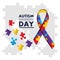 Autism awareness day puzzles shape ribbon celebration card