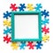 Autism Awareness Day, World Autism Day, square frame with puzzle pieces, copy-space. Design element or background for