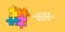 Autism awareness month horizontal banner with Multicolored puzzle isolated on yellow background. Healthcare concept.