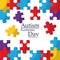 Autism awareness poster with puzzle pieces solidarity and support symbol