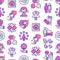 Autism symptoms seamless pattern with thin line icons: repetitive behavior, stereotypy, ignoring of danger, autoaggression,