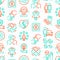 Autism symptoms seamless pattern with thin line icons: repetitive behavior, stereotypy, ignoring of danger, autoaggression,