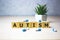 Autism - word from wooden blocks with letters, autism spectrum disorder ASD concept. medical business concept, background..