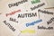 Autism words on wooden table