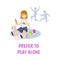Autistic child prefers to play alone flat vector illustration isolated on white.