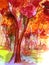 Autmn forest trees water color painting Autmn trees background