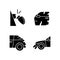 Auto body damage black glyph icons set on white space