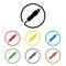 Auto connector signs set, on colored circles, on white. A set of coloured 8 icon. Flat design illustration.12 V cigarette