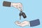 Auto dealer give car keys to buyer