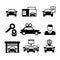 Auto dealership, car industry selling, buying and renting vector icons