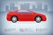 Auto info-graphics with generic sports car on urban background