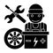 Auto mechanic - battery wheel - screwdriver and wrench icon, vector illustration, black sign on isolated background