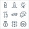 Auto racing line icons. linear set. quality vector line set such as steering wheel, pit stop, gold medal, helmet, race car, tools