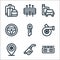 Auto racing line icons. linear set. quality vector line set such as time, gas pump, location, motor, key, steering wheel, oil, air