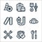 auto racing line icons. linear set. quality vector line set such as tools, glove, cross wrench, speedometer, race track, wheels,