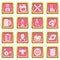 Auto repair icons set pink square vector