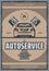 Auto repair service retro poster with old car