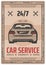 Auto repair service retro poster with vintage car