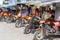 Auto rickshaw, three wheels motorcycle taxi on the street in Myanmar. This transport is cheap and popular in Burma.