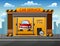 Auto service building background with car inside illustration