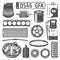 Auto spares and oil canister, number plate icons