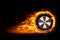 Auto tire in fire, burning wheel, hot car tire â€“ vector