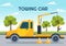 Auto Towing Car Using a Truck with Roadside Assistance Service in Template Hand Drawn Cartoon Flat Background Illustration