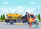 Auto Towing Car Using a Truck with Roadside Assistance Service in Template Hand Drawn Cartoon Flat Background Illustration