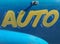 Auto yellow paint text on blue metal background