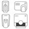 Automated contactless restroom equipment with sensors. Paper towel dispenser. Wall mounted automatic soap dispenser, hand dryer