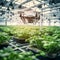 Automated crop protection system in a high-tech farm, Futuristic farm with sensor-equipped devices and machinery