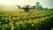 Automated drone moisturizes crops flying over the fields and spraying water