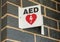 Automated external defibrillator (AED) sign in a public place