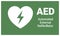 Automated External Defibrillator. Emergency first aid AED defibrillator sign sticker