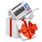 Automated external defibrillator inside gift box, present concept. 3D rendering